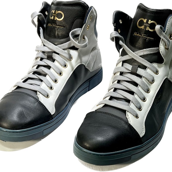 NEW Men’s Ferragamo Noe Leather High Tops. SZ 44 - Picture 1 of 7